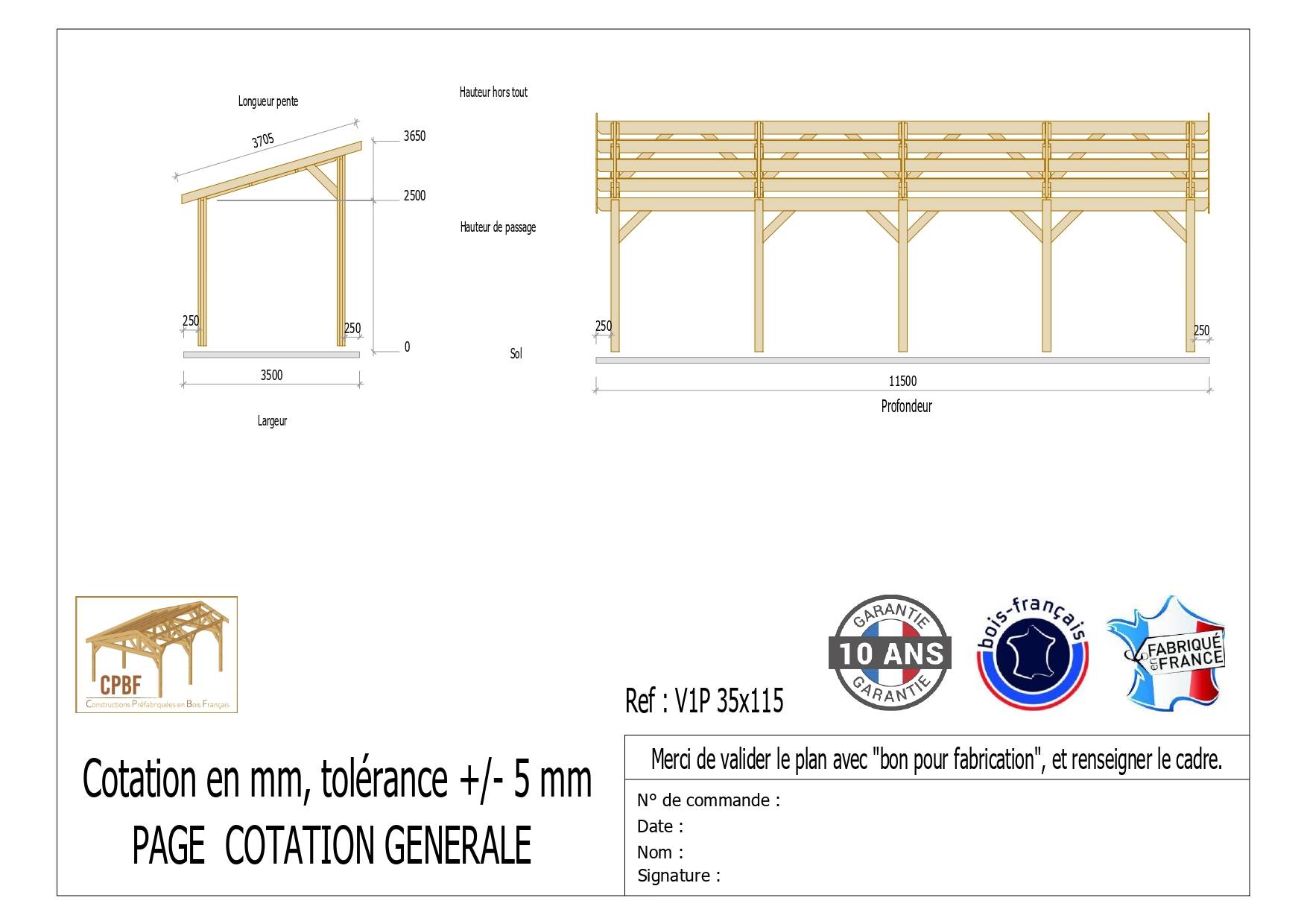Cpbf Charpentes - Carport une pente 350cmx1150cm, bois DOUGLAS Français (Charpente en bois-auvent-abri voiture) 41 m². Garantie 10 ans - Image 2