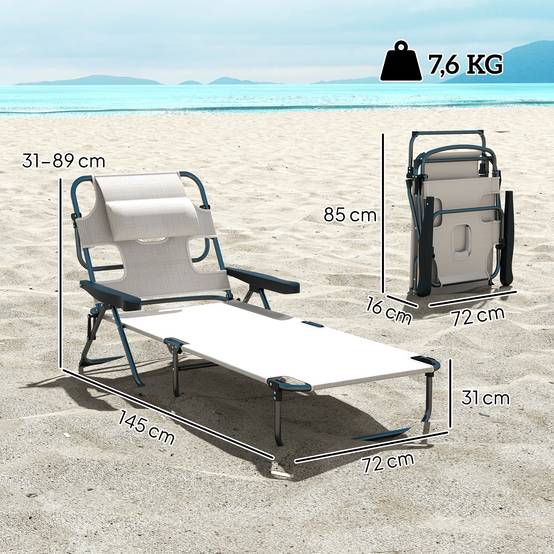 Chaise longue de jardin pliante acier trou de lecture dossier réglable crème - ComfortXL Outdoor Living - Image 5