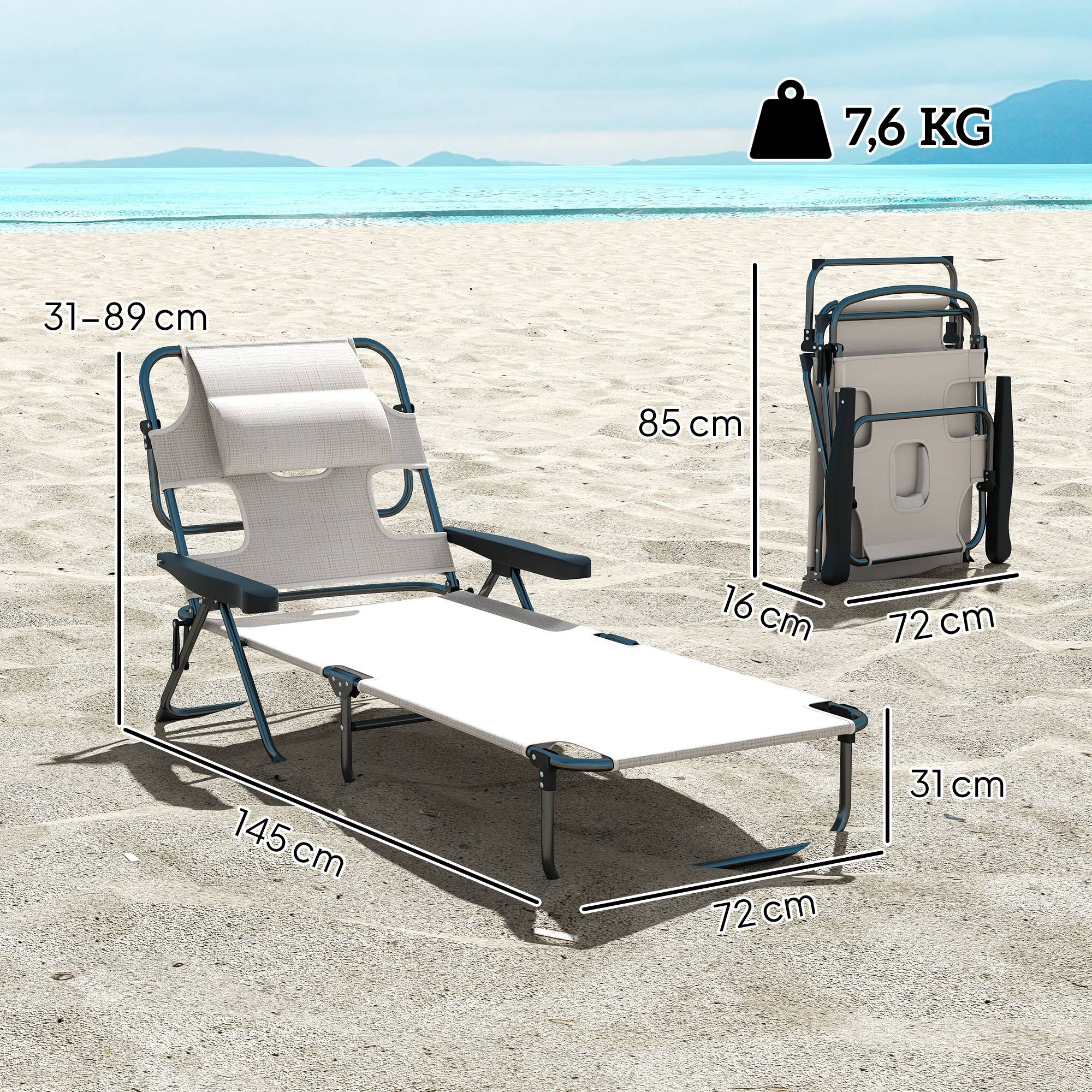 Chaise longue de jardin pliante acier trou de lecture dossier réglable crème - ComfortXL Outdoor Living - Image 5