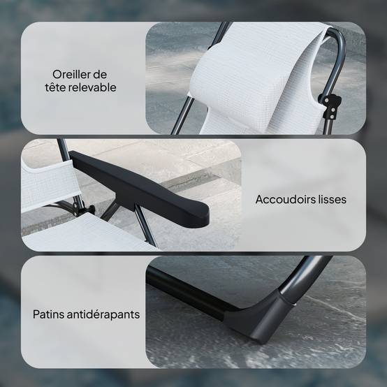 Chaise longue de jardin pliante acier trou de lecture dossier réglable crème - ComfortXL Outdoor Living - Image 10