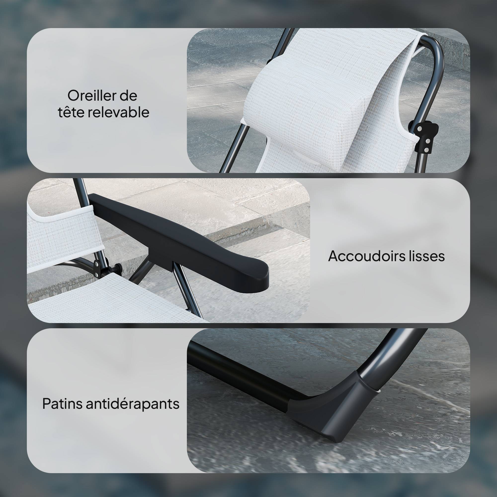 Chaise longue de jardin pliante acier trou de lecture dossier réglable crème - ComfortXL Outdoor Living - Image 10