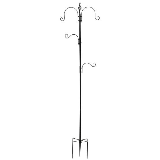 Station alimentation oiseaux acier 4 crochets réglables support jardin 208cm noir - ComfortXL Outdoor Living - Image 2