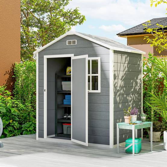 Abri de jardin 1,9 m² 182x121x200 cm toit pente plancher porte verrouillable, cabanon outils sécurisé - Image 3