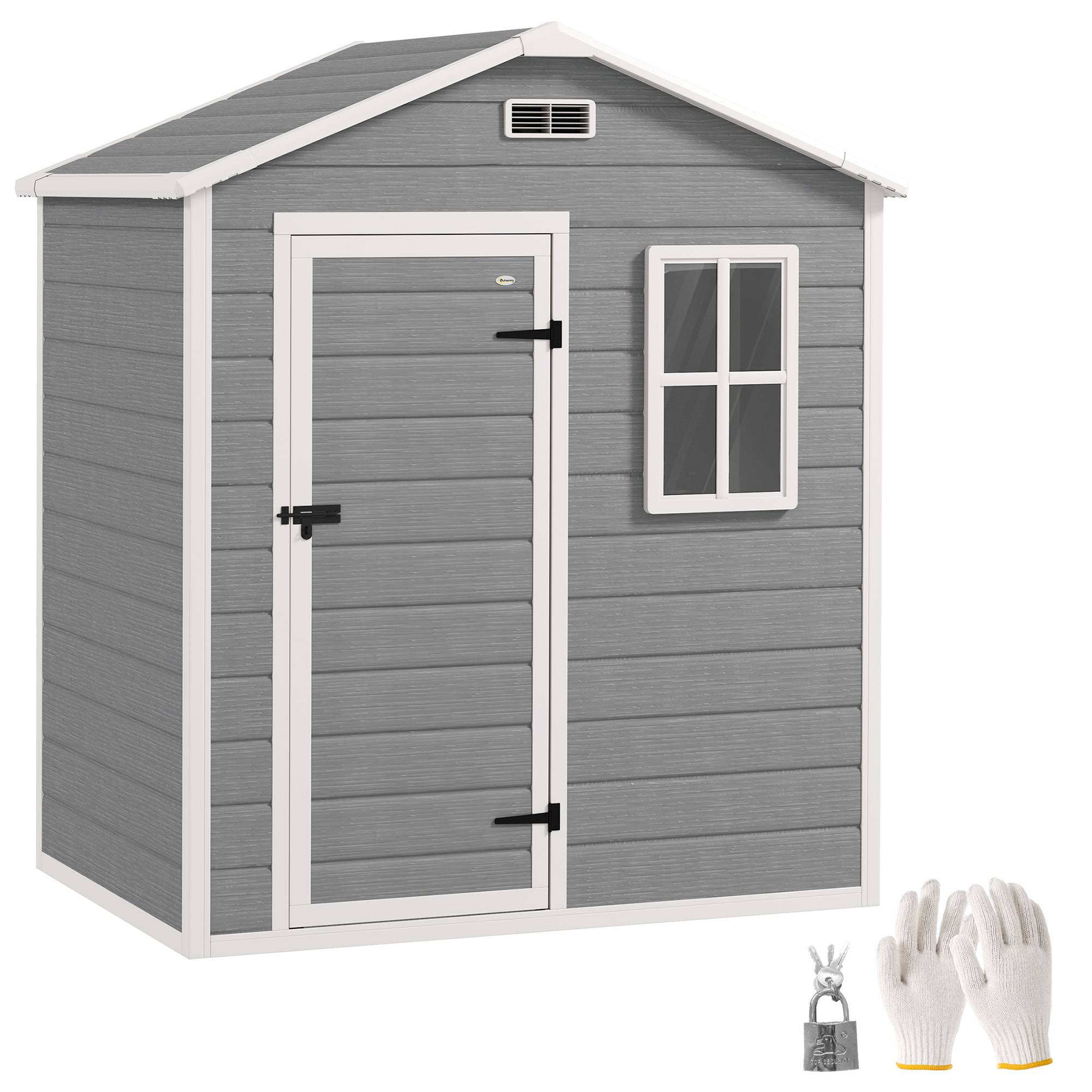 Abri de jardin 1,9 m² 182x121x200 cm toit pente plancher porte verrouillable, cabanon outils sécurisé - Image 1