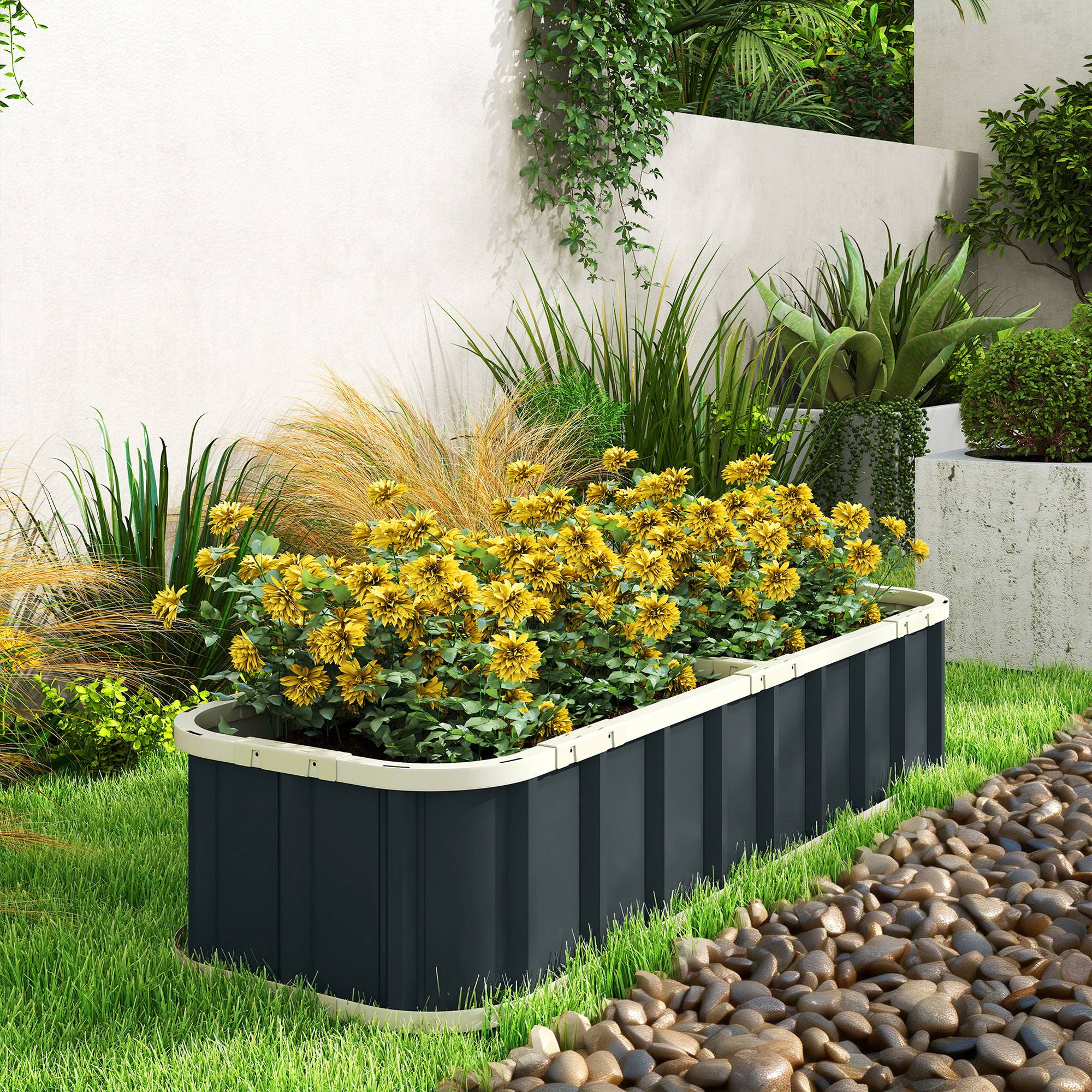 ComfortXL - Jardinière surélevée acier galvanisé extérieur fond ouvert 165x52x31cm gris - ComfortXL Outdoor Living - Image 4