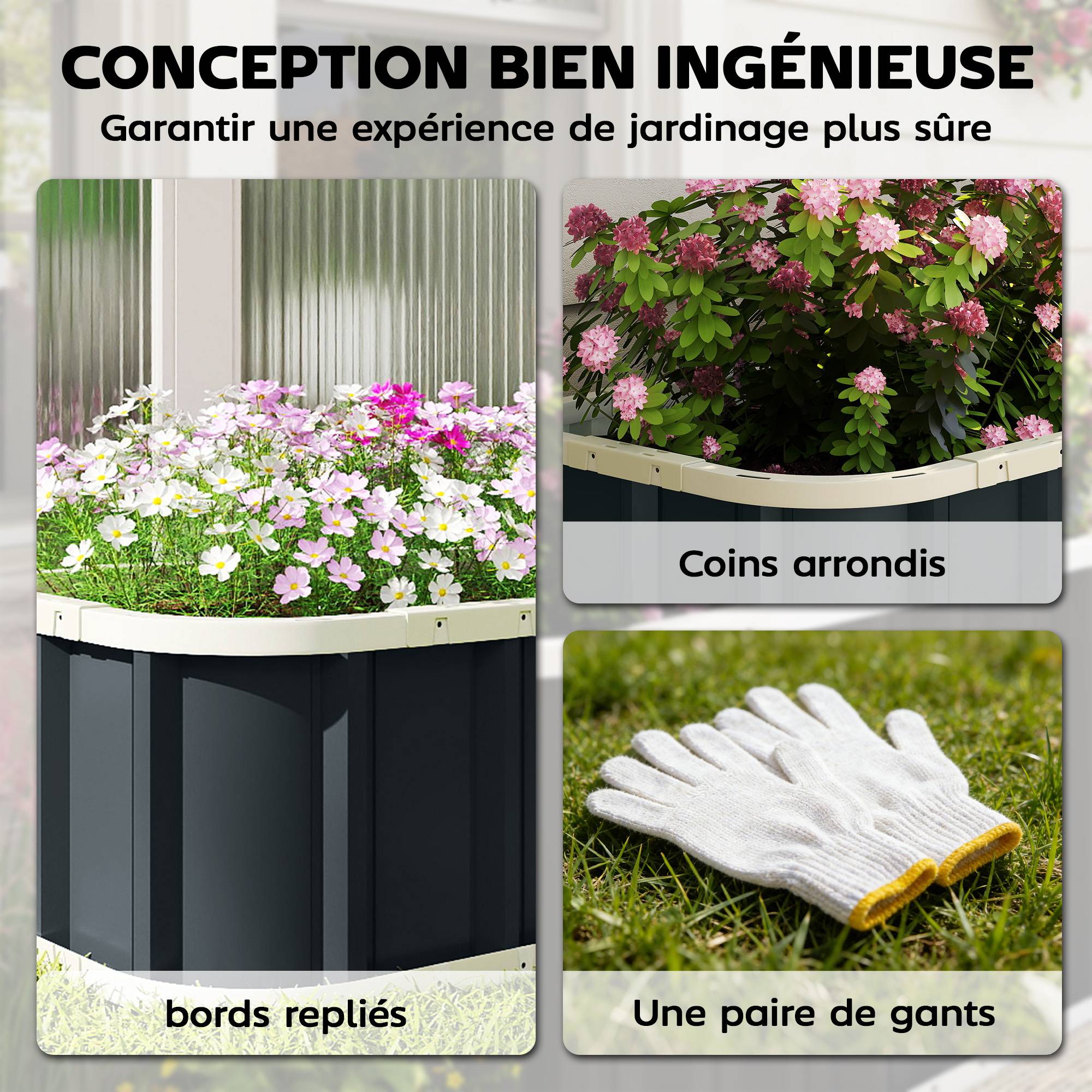 ComfortXL - Jardinière surélevée acier galvanisé extérieur fond ouvert 165x52x31cm gris - ComfortXL Outdoor Living - Image 6