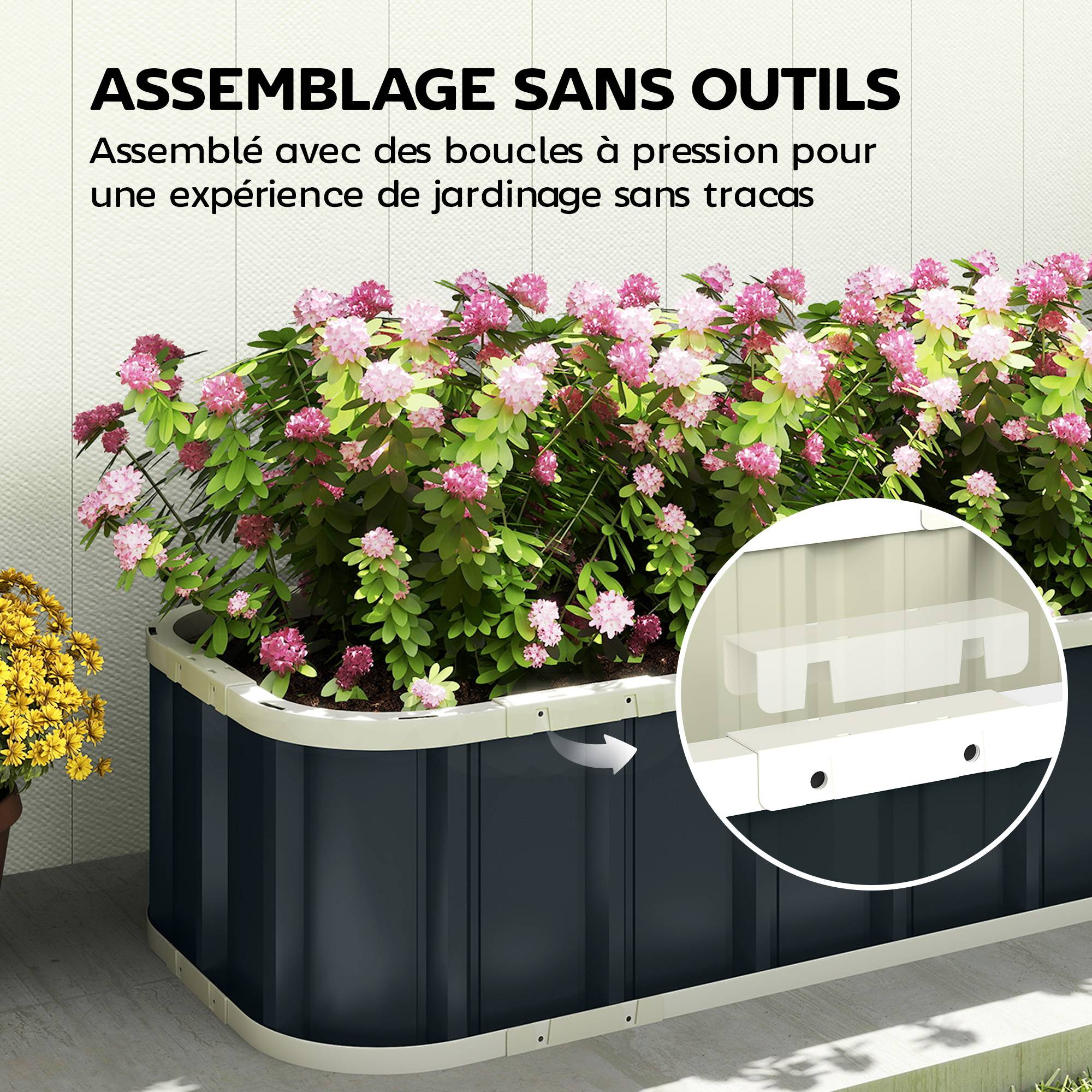 ComfortXL - Jardinière surélevée acier galvanisé extérieur fond ouvert 165x52x31cm gris - ComfortXL Outdoor Living - Image 7