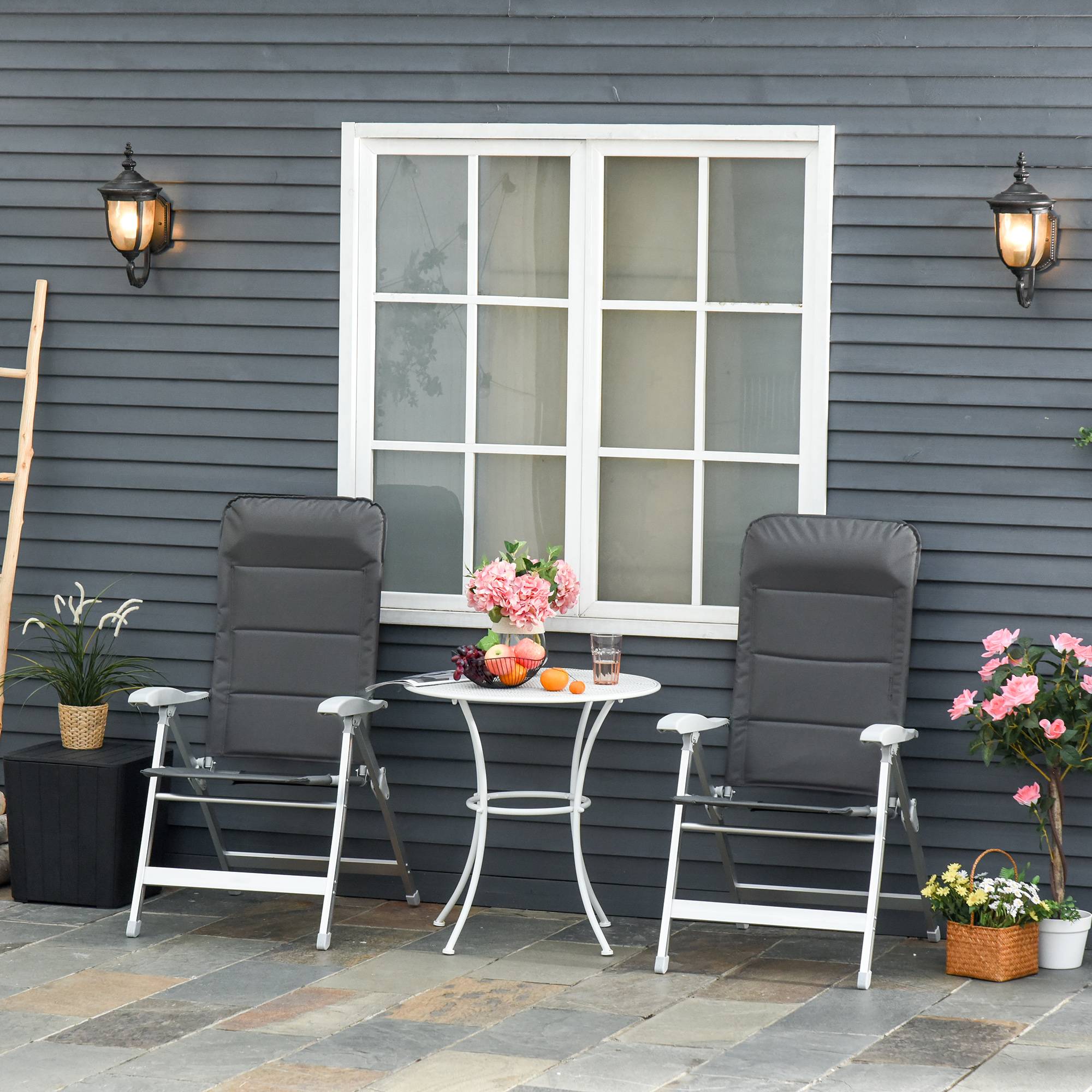 Lot de 2 chaises de jardin pliantes aluminium et tissu gris 75 x 61.5 x 115 cm - PANGIVO - Image 4