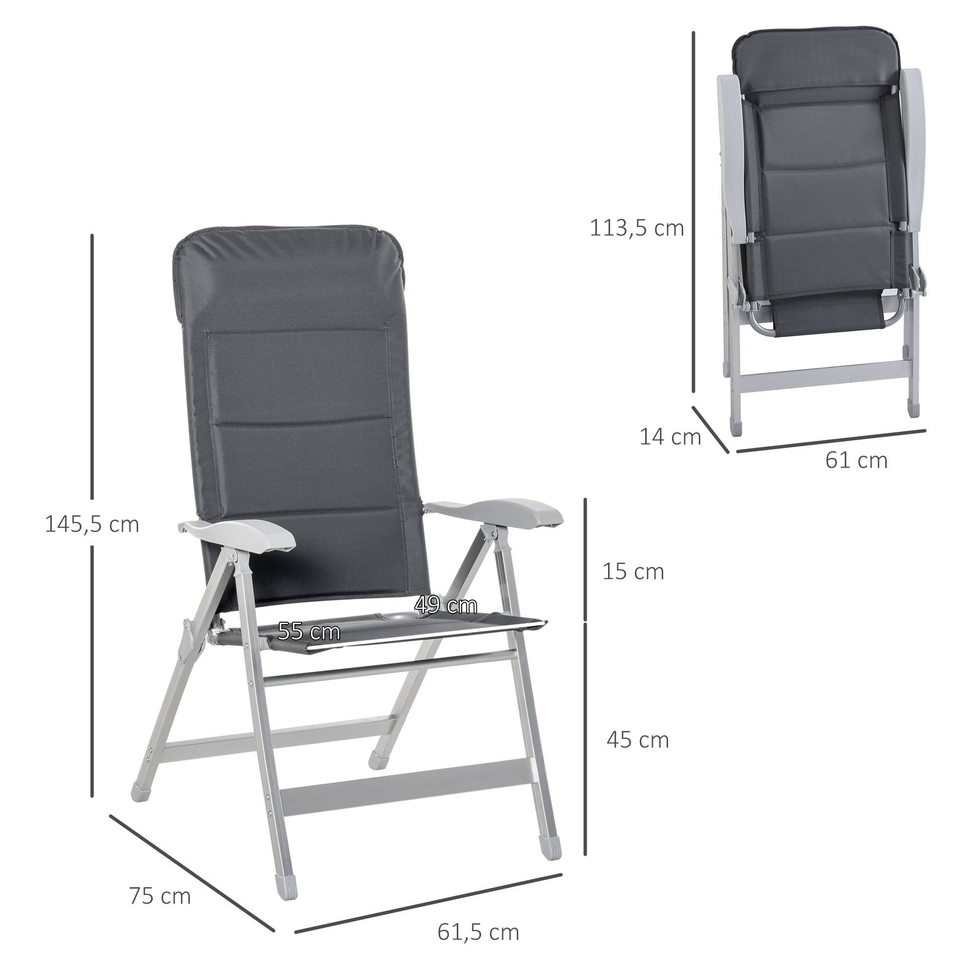 Lot de 2 chaises de jardin pliantes aluminium et tissu gris 75 x 61.5 x 115 cm - PANGIVO - Image 5