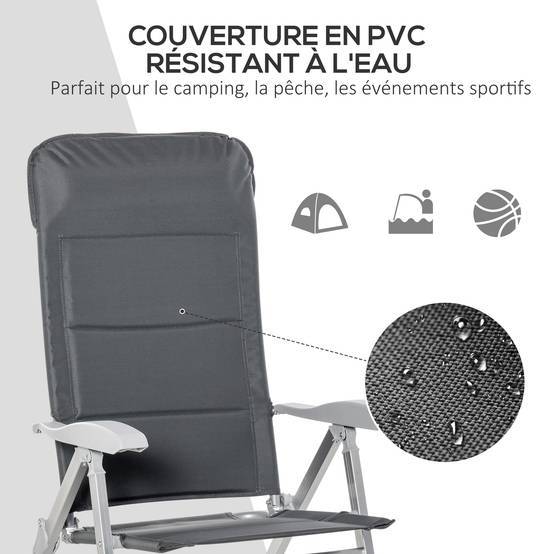 Lot de 2 chaises de jardin pliantes aluminium et tissu gris 75 x 61.5 x 115 cm - PANGIVO - Image 6
