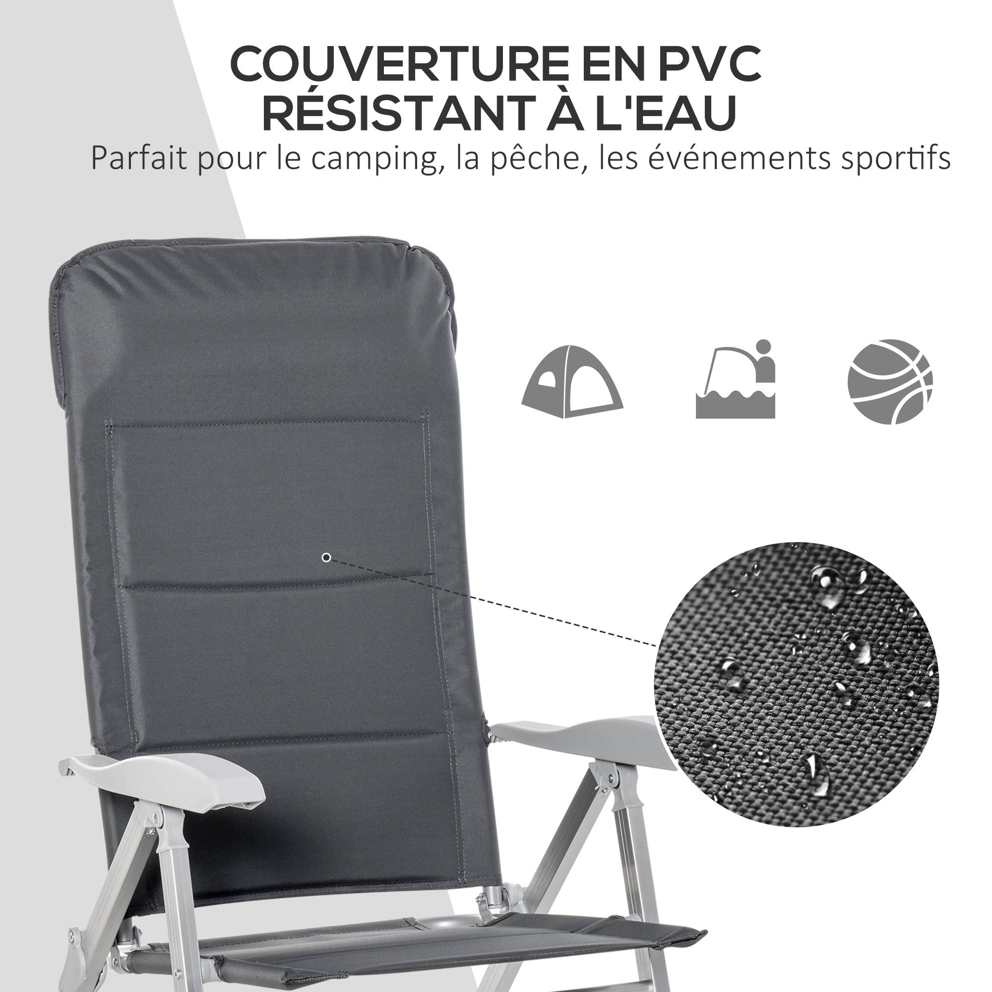 Lot de 2 chaises de jardin pliantes aluminium et tissu gris 75 x 61.5 x 115 cm - PANGIVO - Image 6