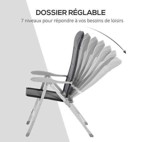 Lot de 2 chaises de jardin pliantes aluminium et tissu gris 75 x 61.5 x 115 cm - PANGIVO - Image 7