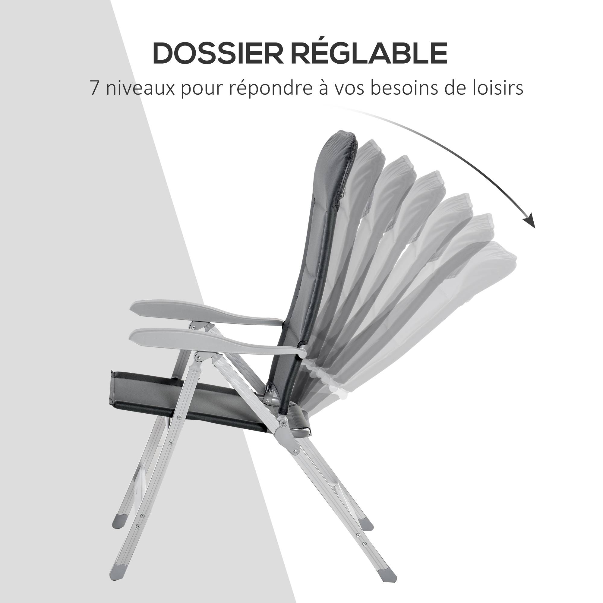 Lot de 2 chaises de jardin pliantes aluminium et tissu gris 75 x 61.5 x 115 cm - PANGIVO - Image 7