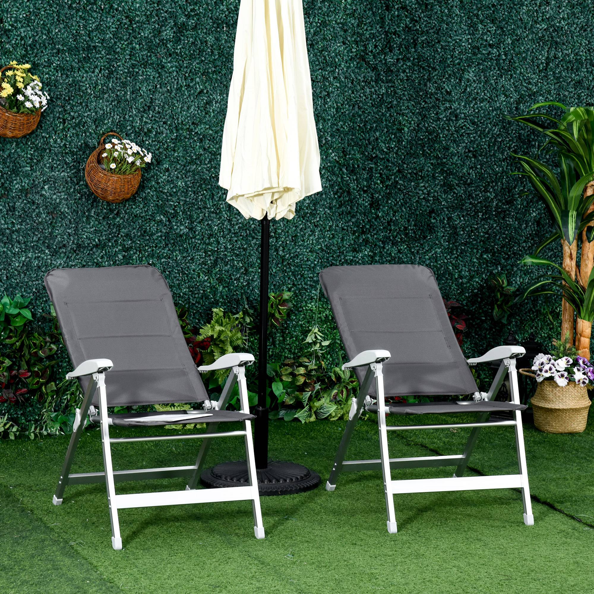 Lot de 2 chaises de jardin pliantes aluminium et tissu gris 75 x 61.5 x 115 cm - PANGIVO - Image 3
