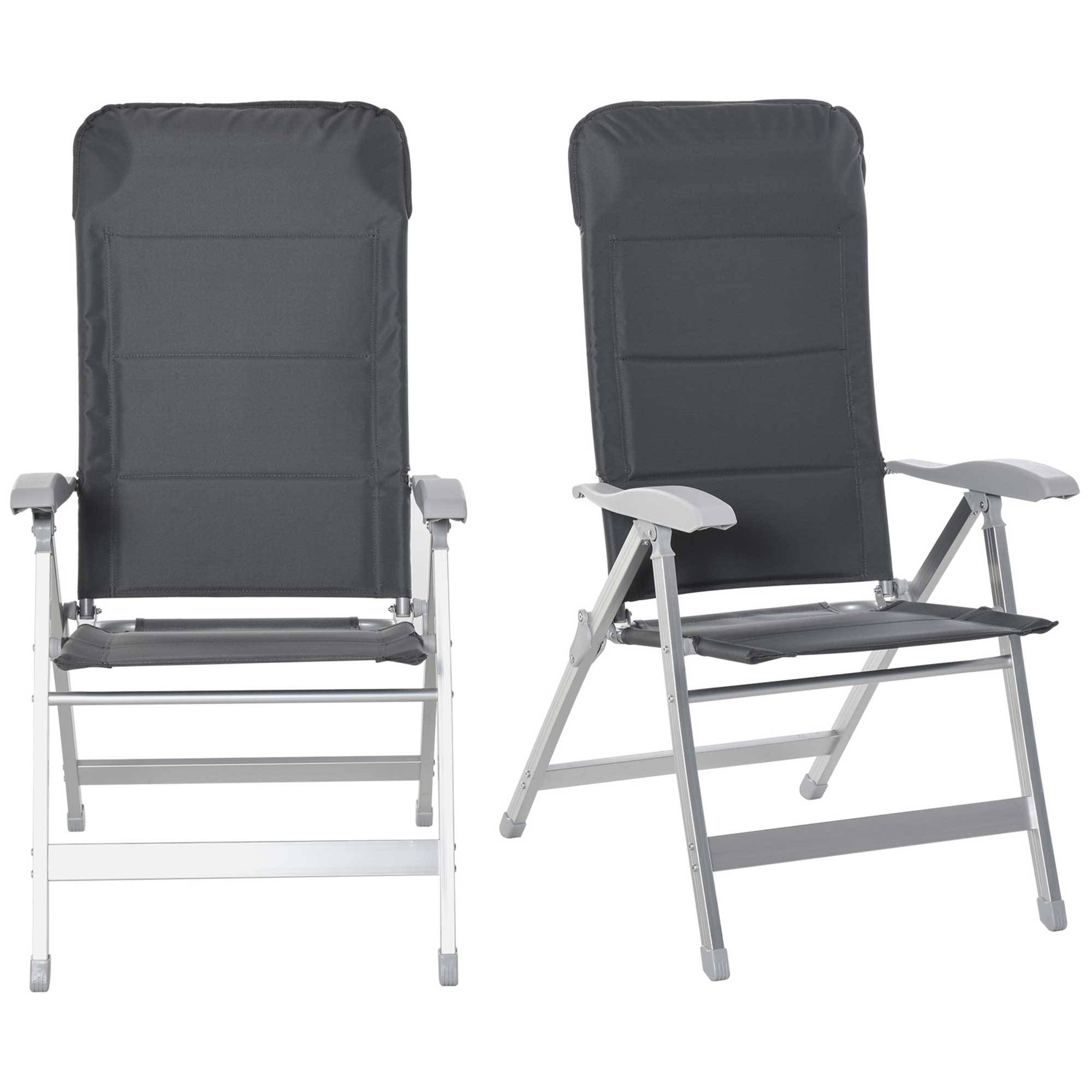 Lot de 2 chaises de jardin pliantes aluminium et tissu gris 75 x 61.5 x 115 cm - PANGIVO - Image 2
