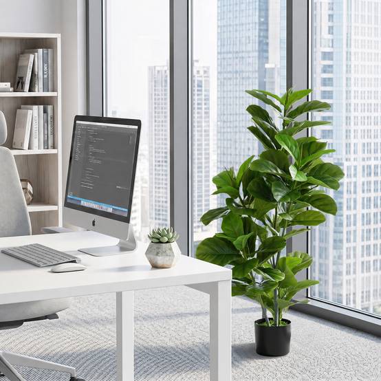 Plante artificielle ficus PEVA pot ciment salon extérieur sans entretien 110cm vert - ComfortXL Outdoor Living - Image 4