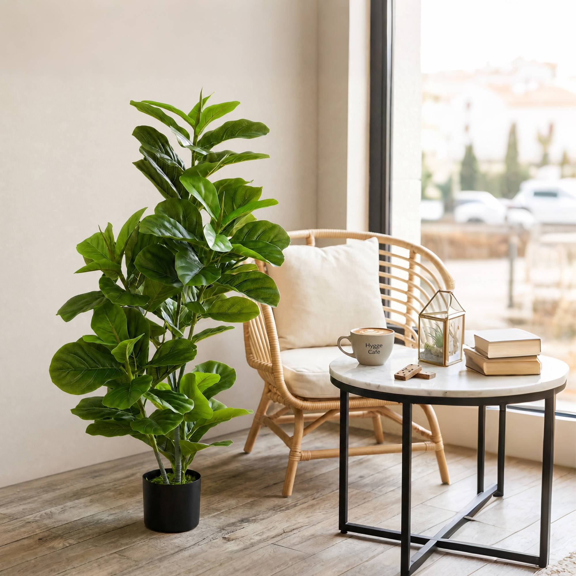 Plante artificielle ficus PEVA pot ciment salon extérieur sans entretien 110cm vert - ComfortXL Outdoor Living - Image 3