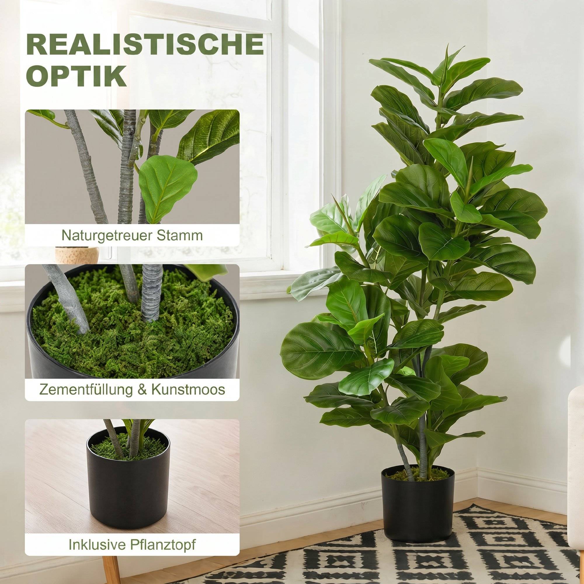Plante artificielle ficus PEVA pot ciment salon extérieur sans entretien 110cm vert - ComfortXL Outdoor Living - Image 6