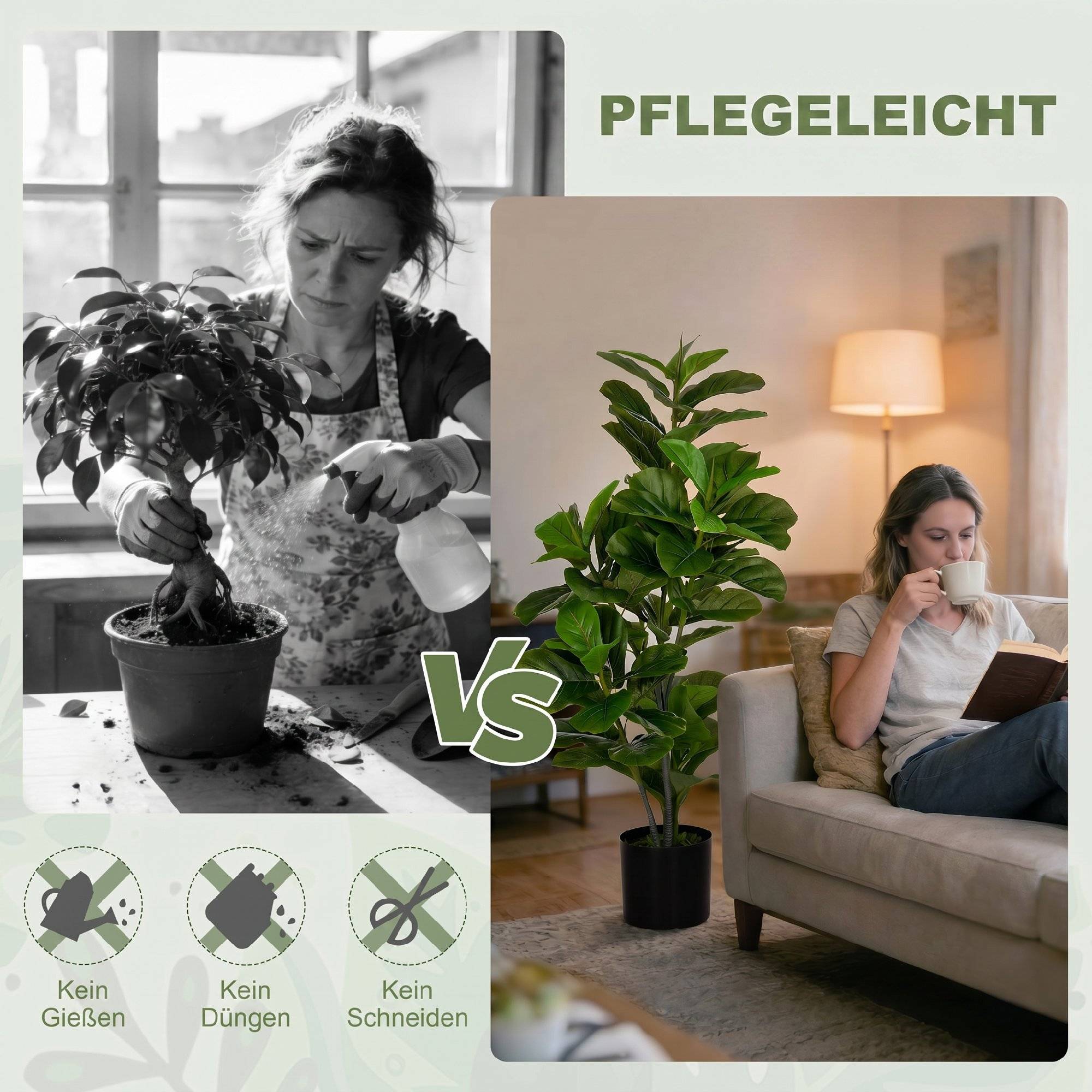 Plante artificielle ficus PEVA pot ciment salon extérieur sans entretien 110cm vert - ComfortXL Outdoor Living - Image 7