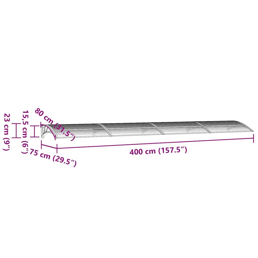 Très Grande Marquise de Porte 4m Polycarbonate Transparent Abri pour Façade Noir 400x75 cm – ComfortXL Outdoor Living - Image 7