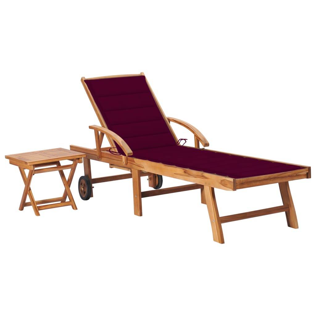 Helloshop26 - Transat chaise longue bain de soleil lit de jardin terrasse meuble d'extérieur avec table et coussin bois de teck solide - Image 1
