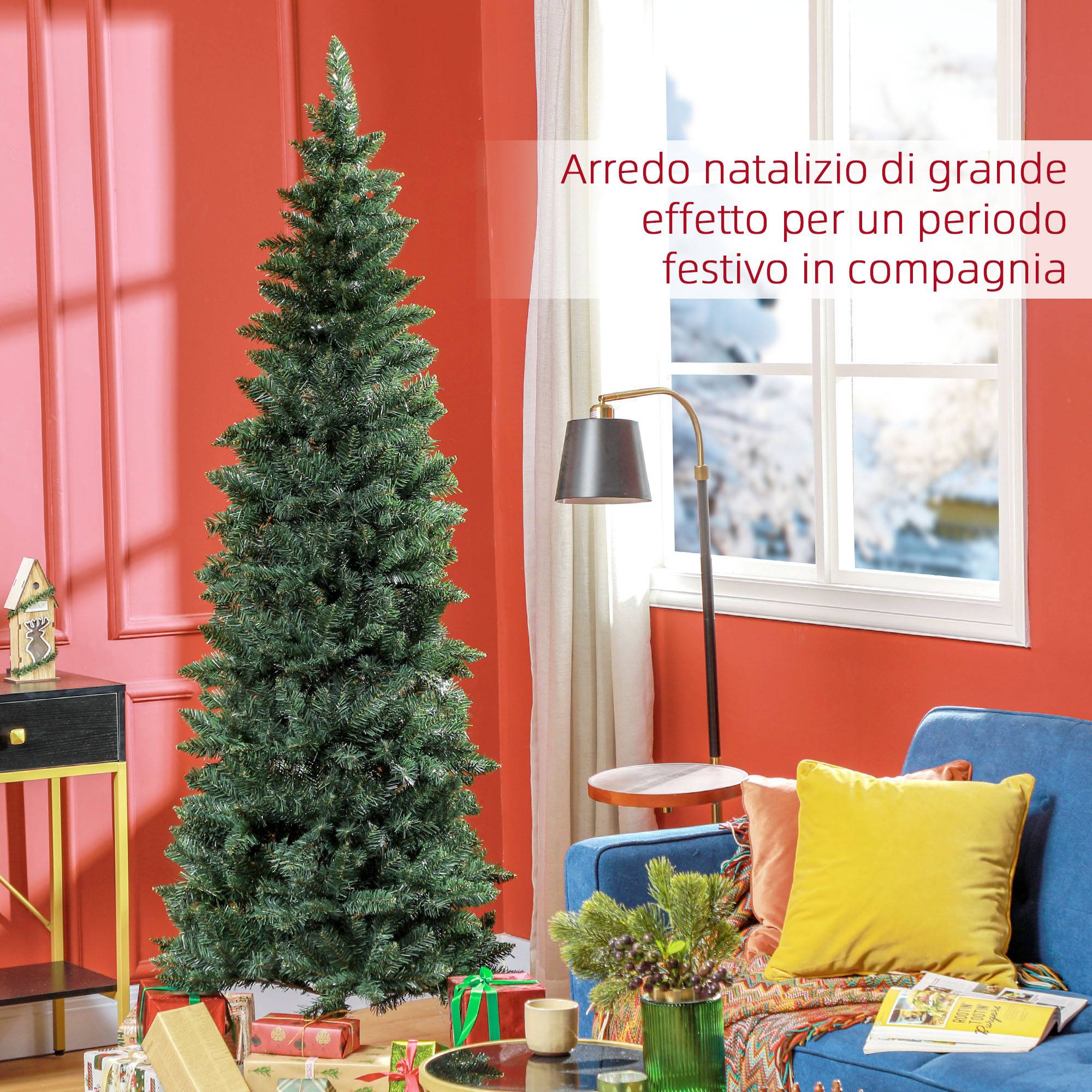 Sapin de Noël artificiel de 210 cm avec 687 branches, design haut et étroit avec base pliable, vert - Image 6
