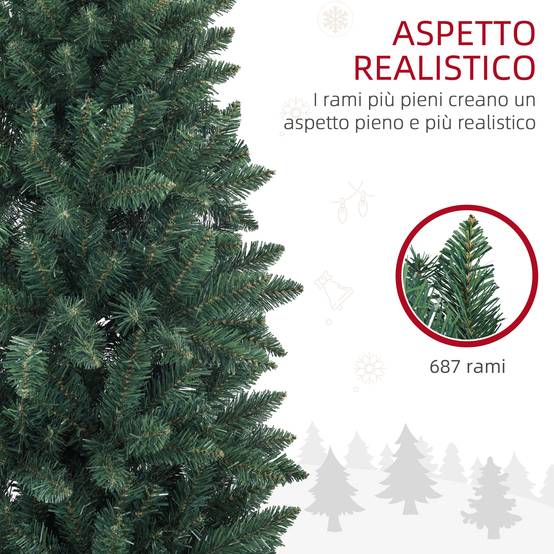 Sapin de Noël artificiel de 210 cm avec 687 branches, design haut et étroit avec base pliable, vert - Image 7