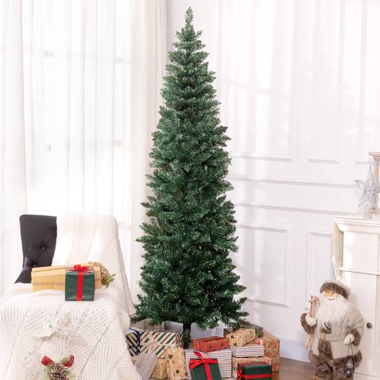 Sapin de Noël artificiel de 210 cm avec 687 branches, design haut et étroit avec base pliable, vert - Image 3