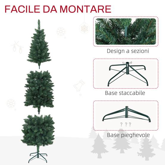 Sapin de Noël artificiel de 210 cm avec 687 branches, design haut et étroit avec base pliable, vert - Image 8