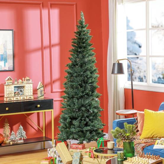 Sapin de Noël artificiel de 210 cm avec 687 branches, design haut et étroit avec base pliable, vert - Image 4
