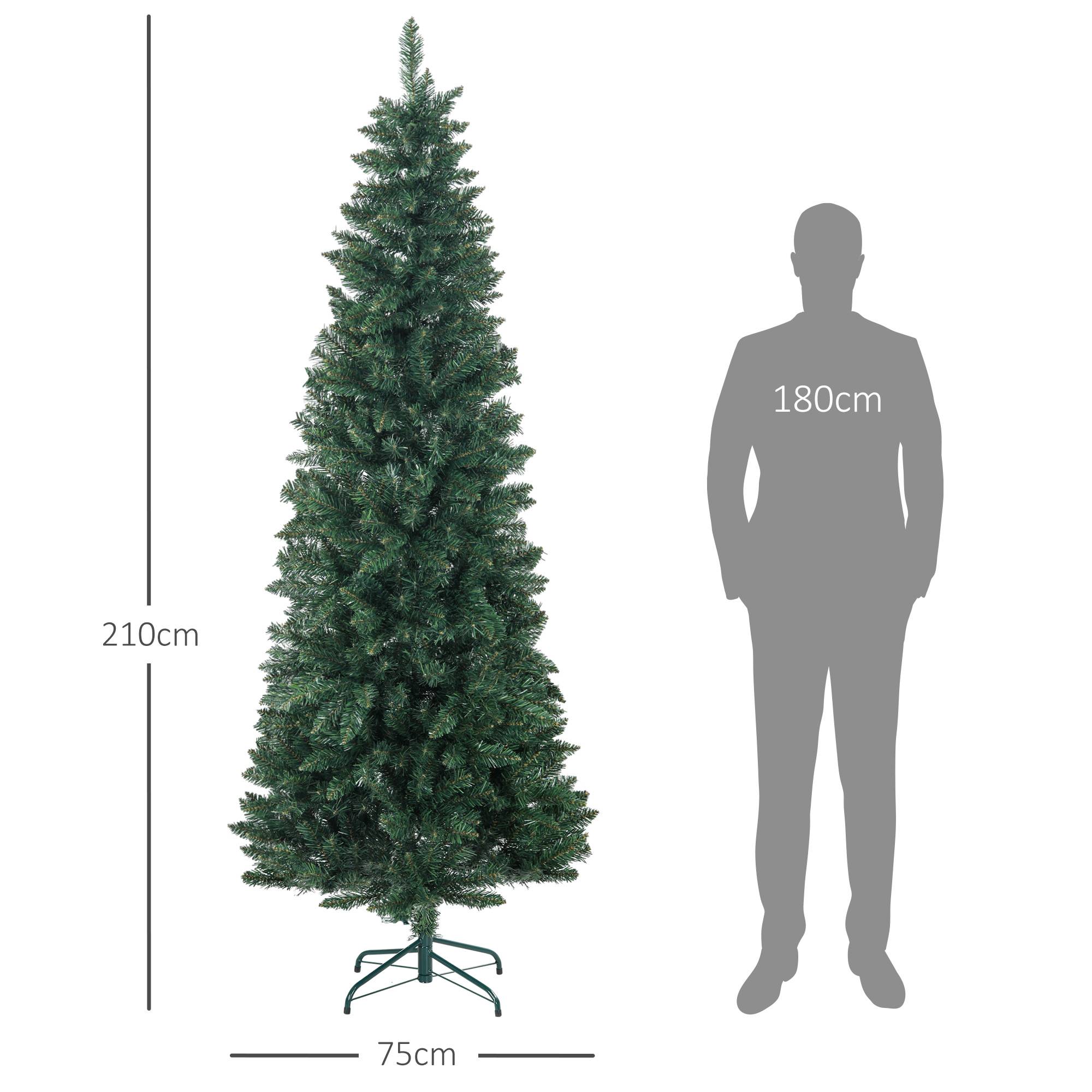 Sapin de Noël artificiel de 210 cm avec 687 branches, design haut et étroit avec base pliable, vert - Image 5