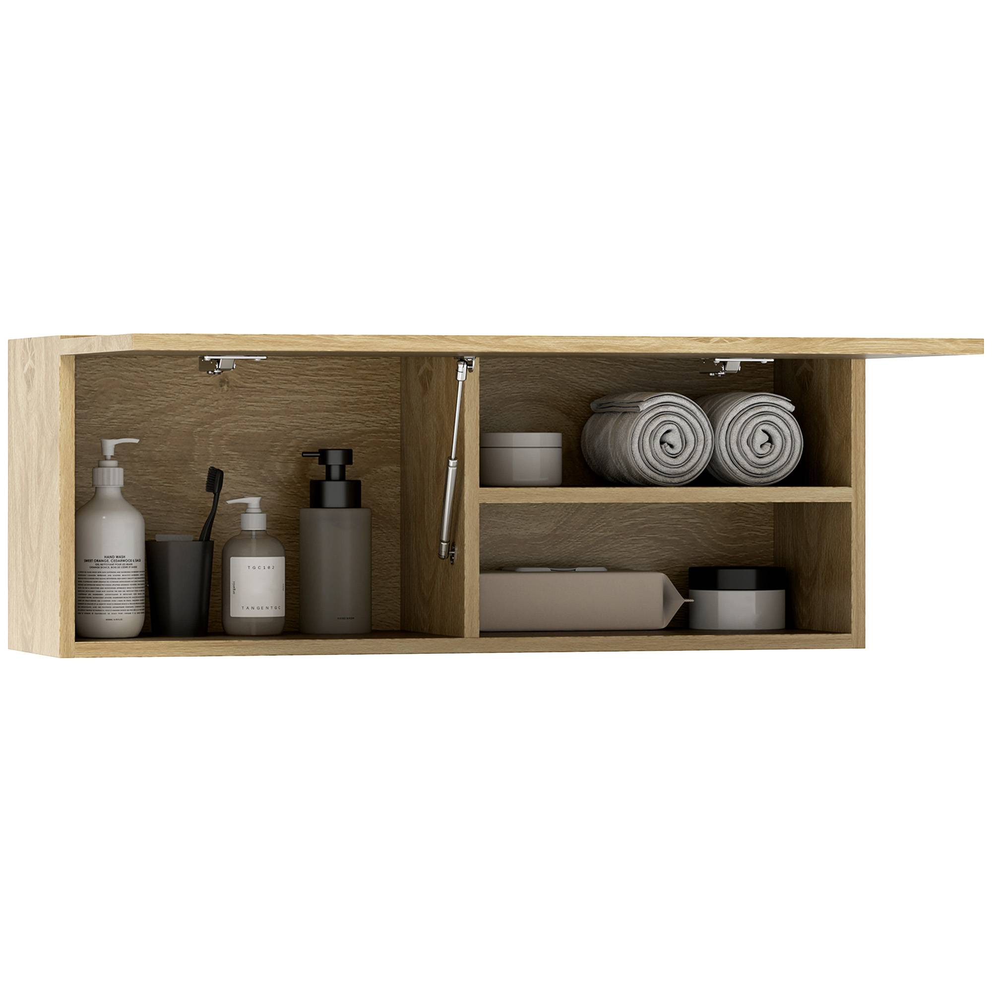 Sans Marque - Meuble salle bain porte abattante étagères 80x25x30 cm bois naturel - Image 1