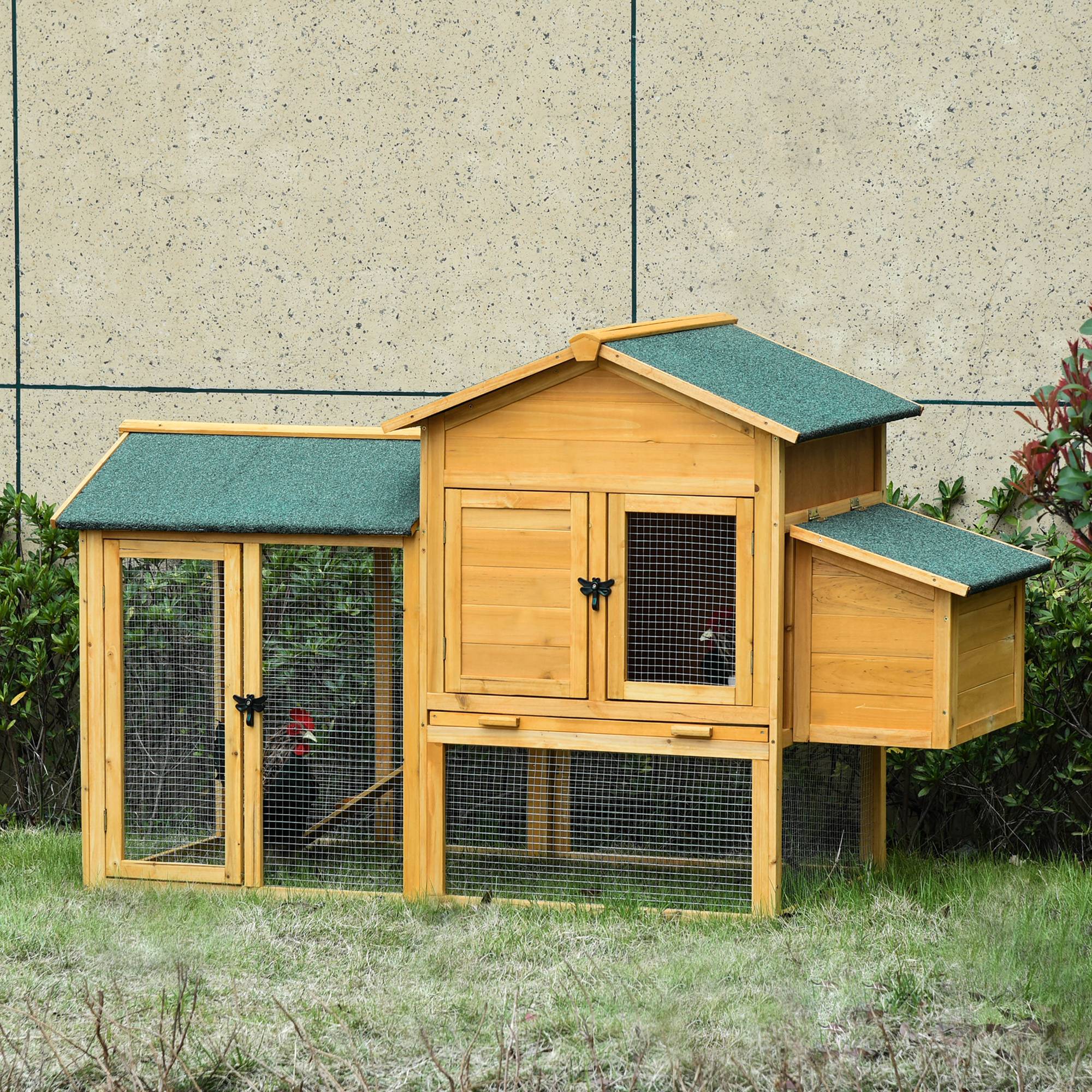 Sans Marque - Poulailler poules naines enclos pondoir bois sapin traité intempéries toit asphalte jaune/vert - Image 3