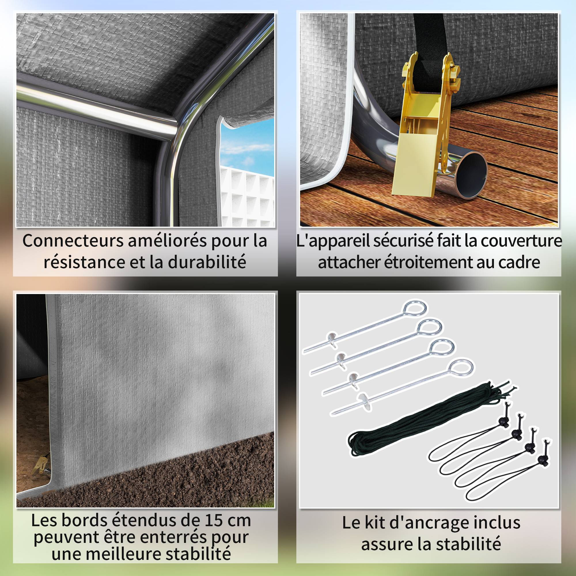 Abri Vélo Extérieur 2 x 2 x 2 m Cadre en Acier Galvanisé Imperméable et Résistant aux UV - Image 8