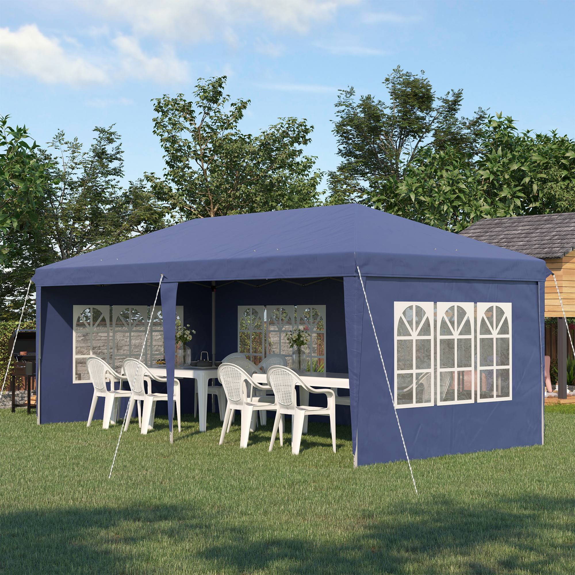 Outsunny - Tonnelle pliante pop-up 3x6m avec 3 côtés démontables, piquets d'ancrage et sac de transport bleu -Outsunny - Image 2