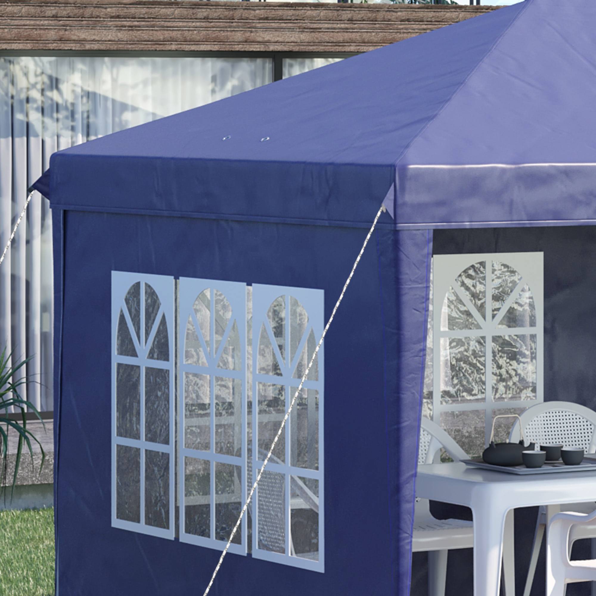 Outsunny - Tonnelle pliante pop-up 3x6m avec 3 côtés démontables, piquets d'ancrage et sac de transport bleu -Outsunny - Image 6