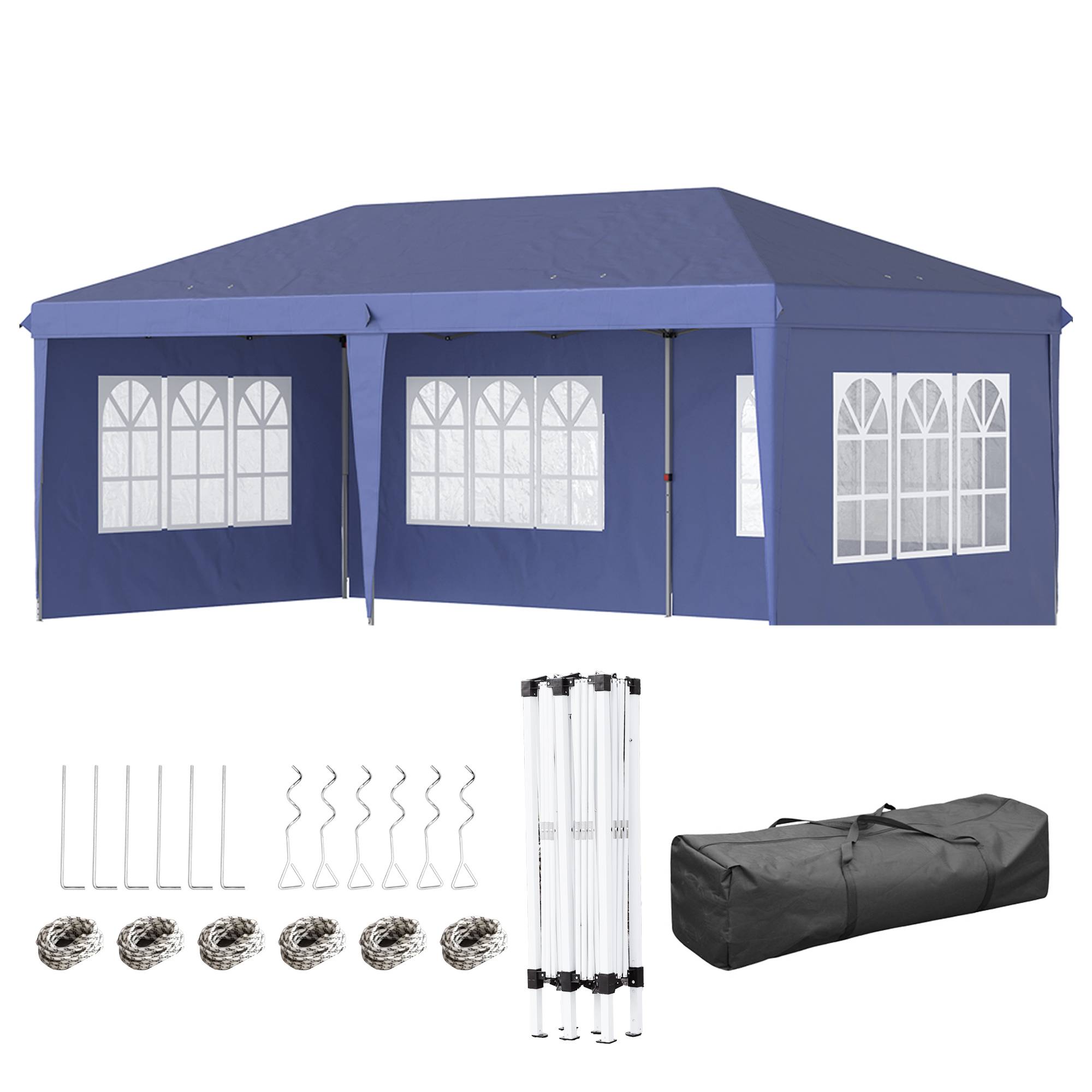 Outsunny - Tonnelle pliante pop-up 3x6m avec 3 côtés démontables, piquets d'ancrage et sac de transport bleu -Outsunny - Image 1