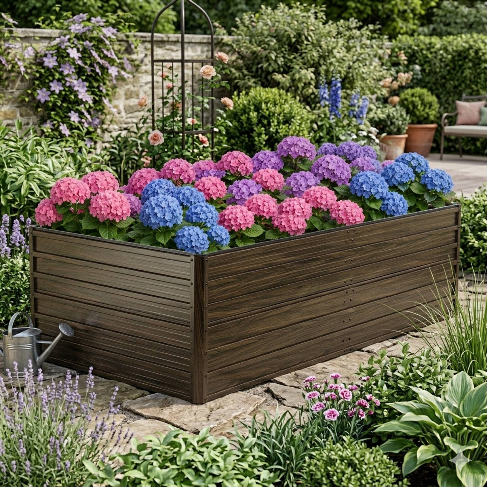 Carré potager surélevé métal jardin culture légumes 219x112x64cm effet bois - ComfortXL Outdoor Living - Image 8