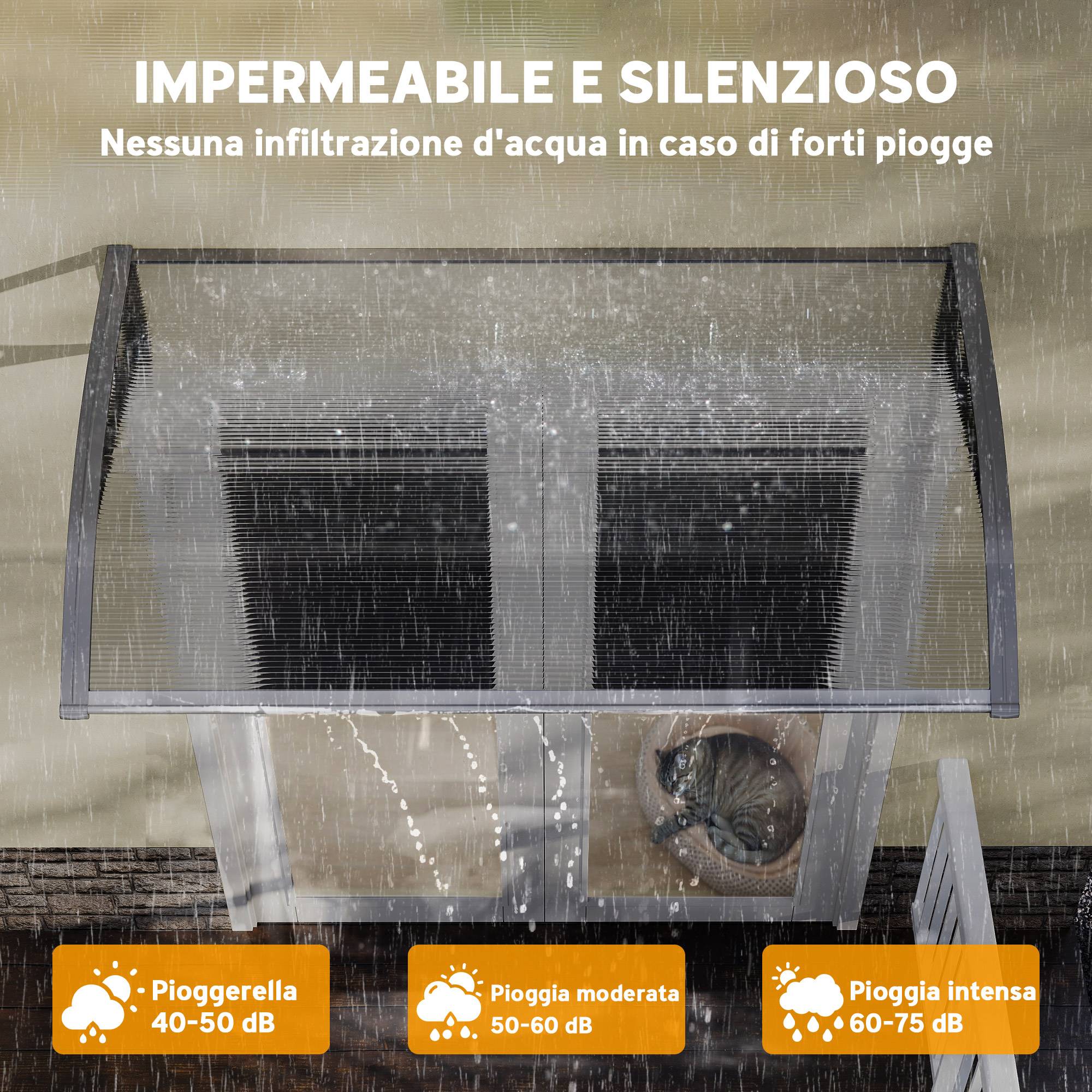 Auvent Fenêtre Polycarbonate Aluminium Protection Intempéries Fixation Murale 110x60cm Gris - ComfortXL Outdoor Living - Image 7