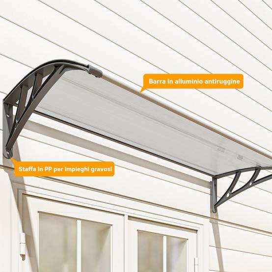 Auvent Fenêtre Polycarbonate Aluminium Protection Intempéries Fixation Murale 110x60cm Gris - ComfortXL Outdoor Living - Image 10
