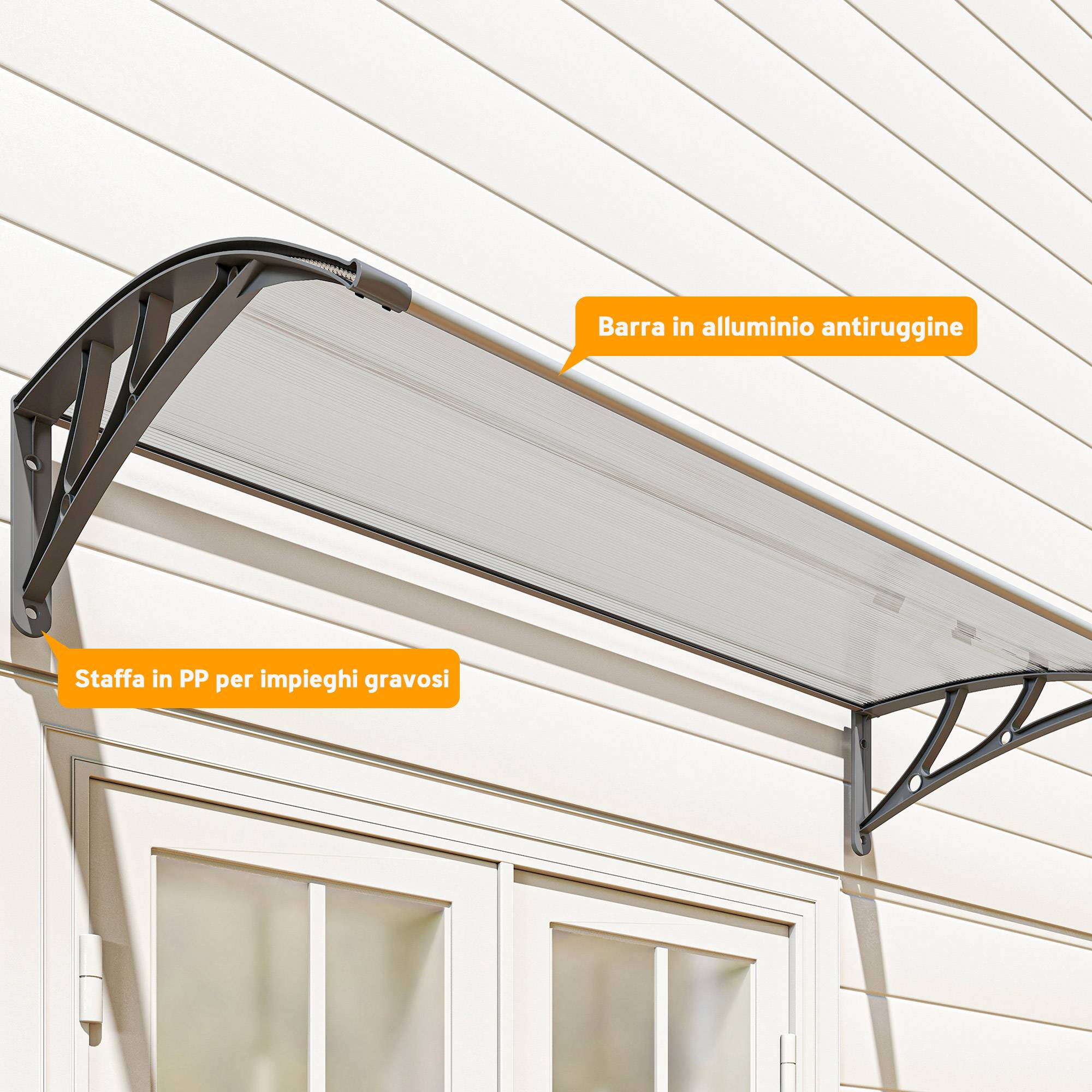 Auvent Fenêtre Polycarbonate Aluminium Protection Intempéries Fixation Murale 110x60cm Gris - ComfortXL Outdoor Living - Image 10
