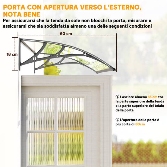 Auvent Fenêtre Polycarbonate Aluminium Protection Intempéries Fixation Murale 110x60cm Gris - ComfortXL Outdoor Living - Image 9