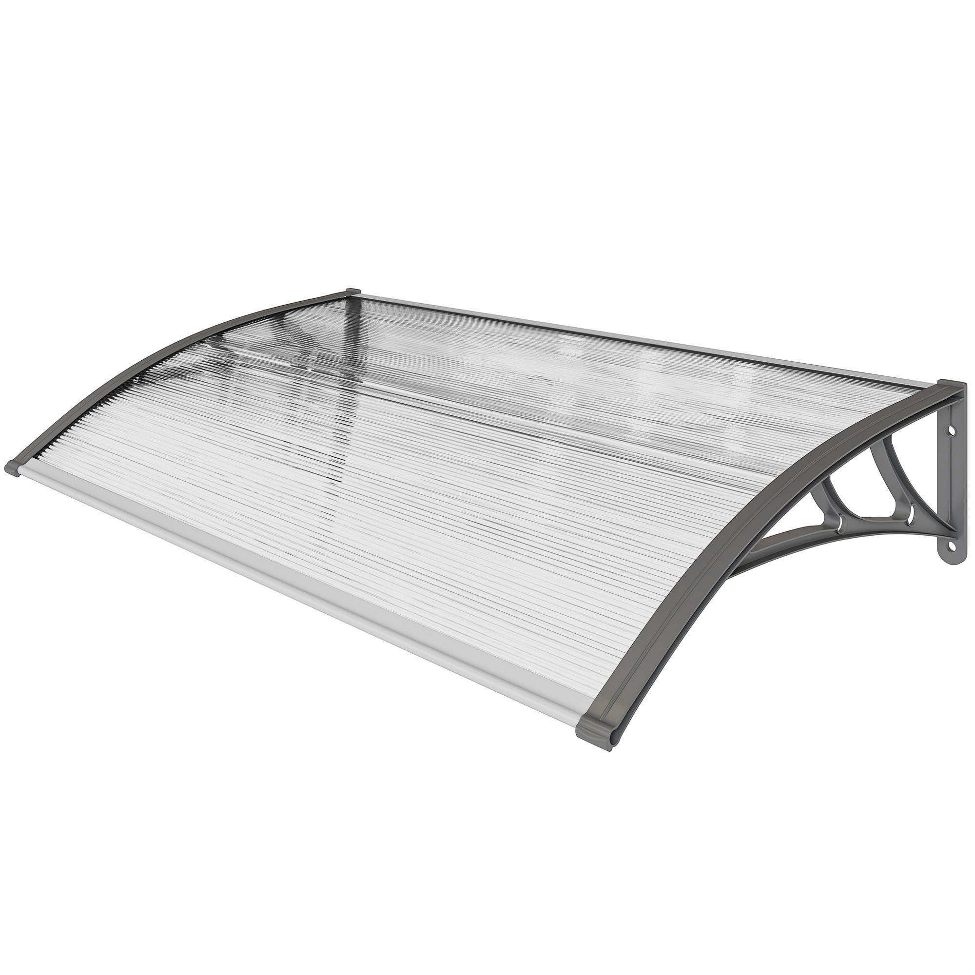 Auvent Fenêtre Polycarbonate Aluminium Protection Intempéries Fixation Murale 110x60cm Gris - ComfortXL Outdoor Living - Image 2