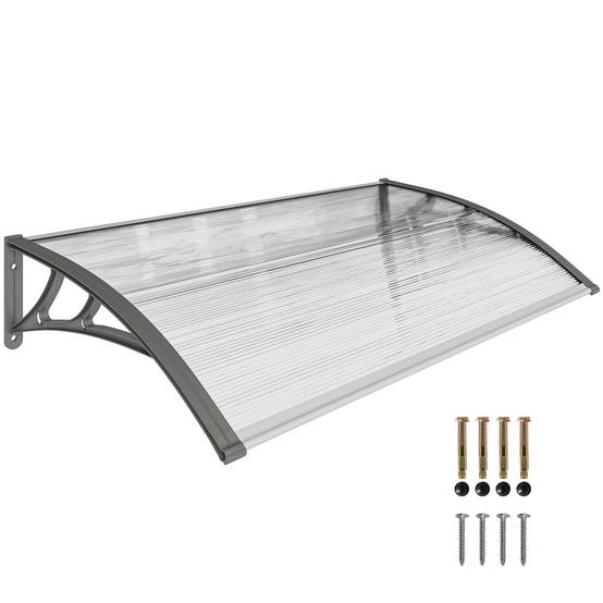 Auvent Fenêtre Polycarbonate Aluminium Protection Intempéries Fixation Murale 110x60cm Gris - ComfortXL Outdoor Living - Image 1