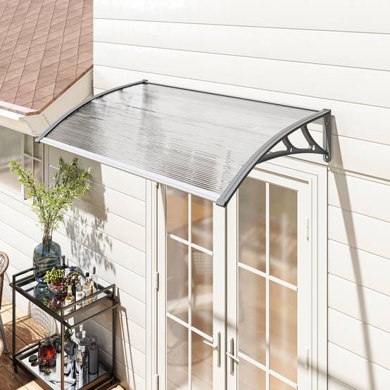 Auvent Fenêtre Polycarbonate Aluminium Protection Intempéries Fixation Murale 110x60cm Gris - ComfortXL Outdoor Living - Image 3