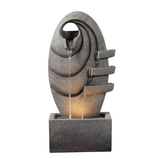 Fontaine ovale LED moderne jardin gris lumière chaude extérieure, 80cm, Teamson Home - Image 1
