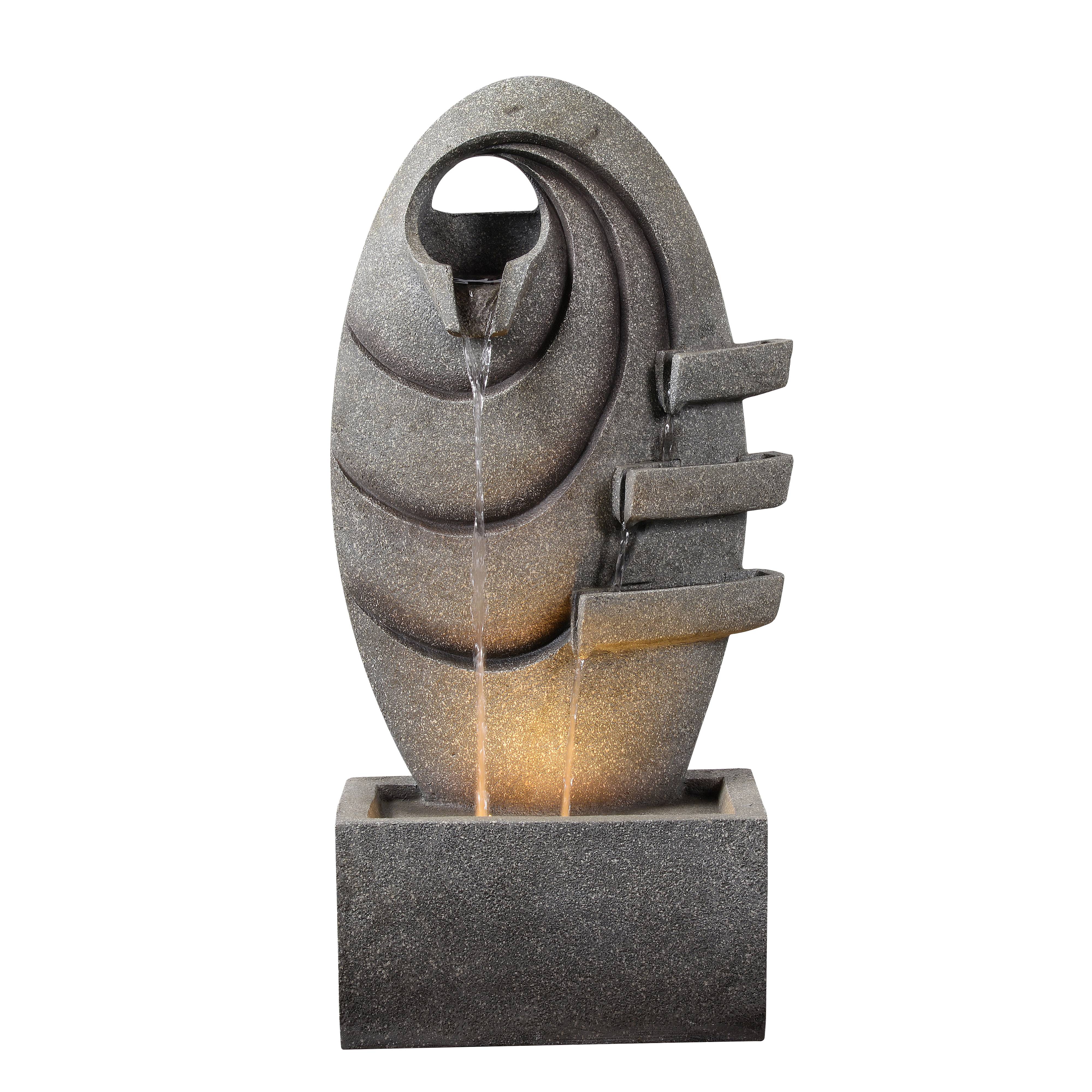 Fontaine ovale LED moderne jardin gris lumière chaude extérieure, 80cm, Teamson Home