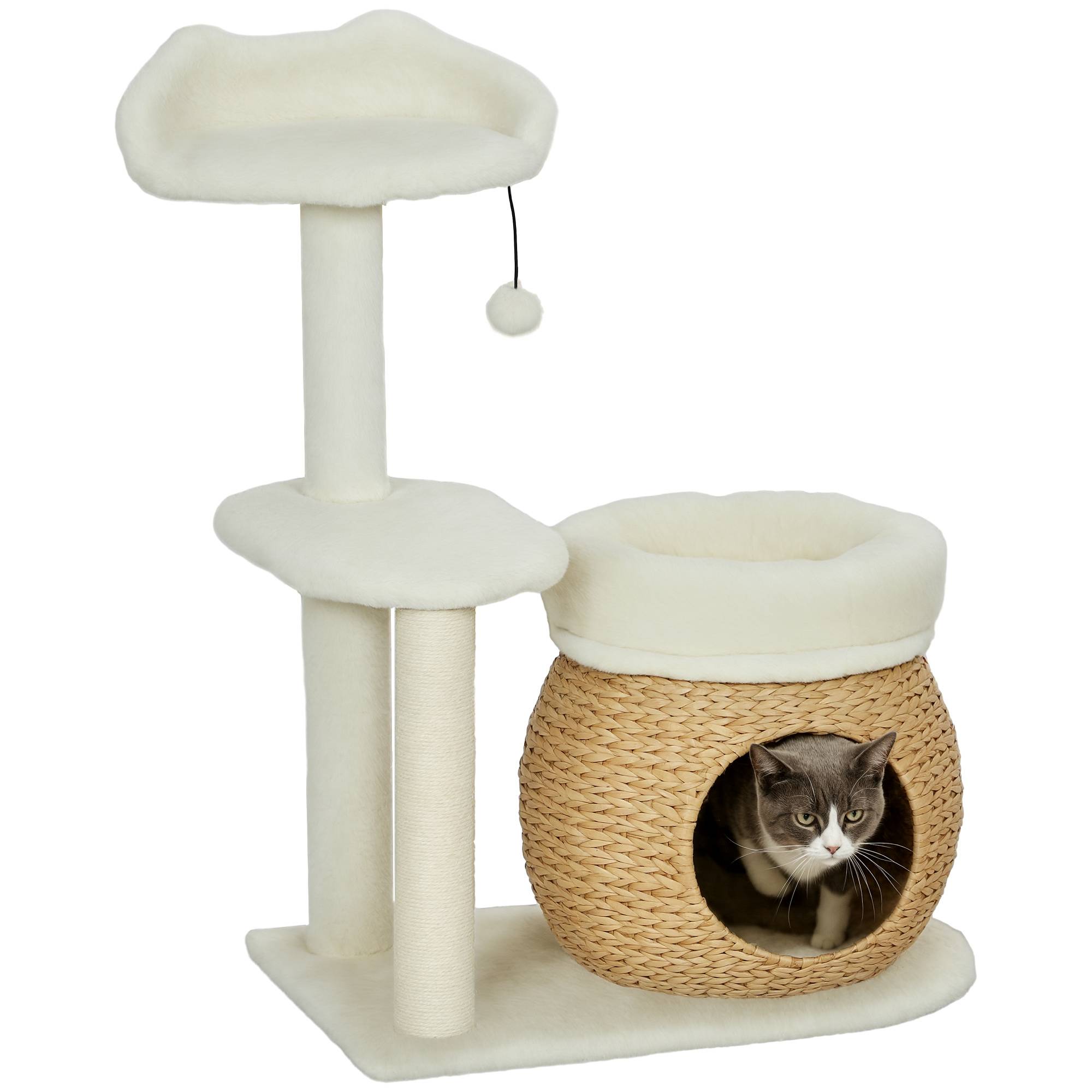 ComfortXL - Arbre à chat bois jonc chats cachette griffoir 60x40x79cm blanc - ComfortXL Outdoor Living - Image 1