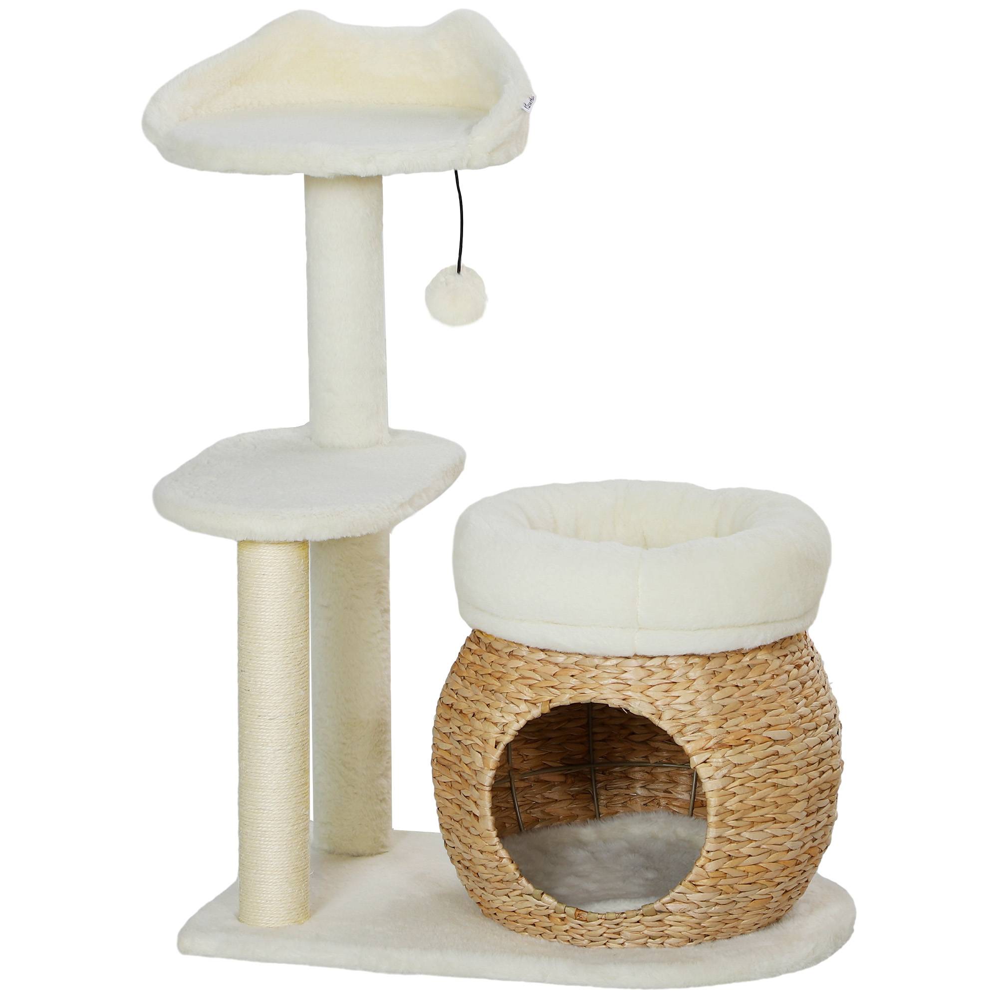 ComfortXL - Arbre à chat bois jonc chats cachette griffoir 60x40x79cm blanc - ComfortXL Outdoor Living - Image 2