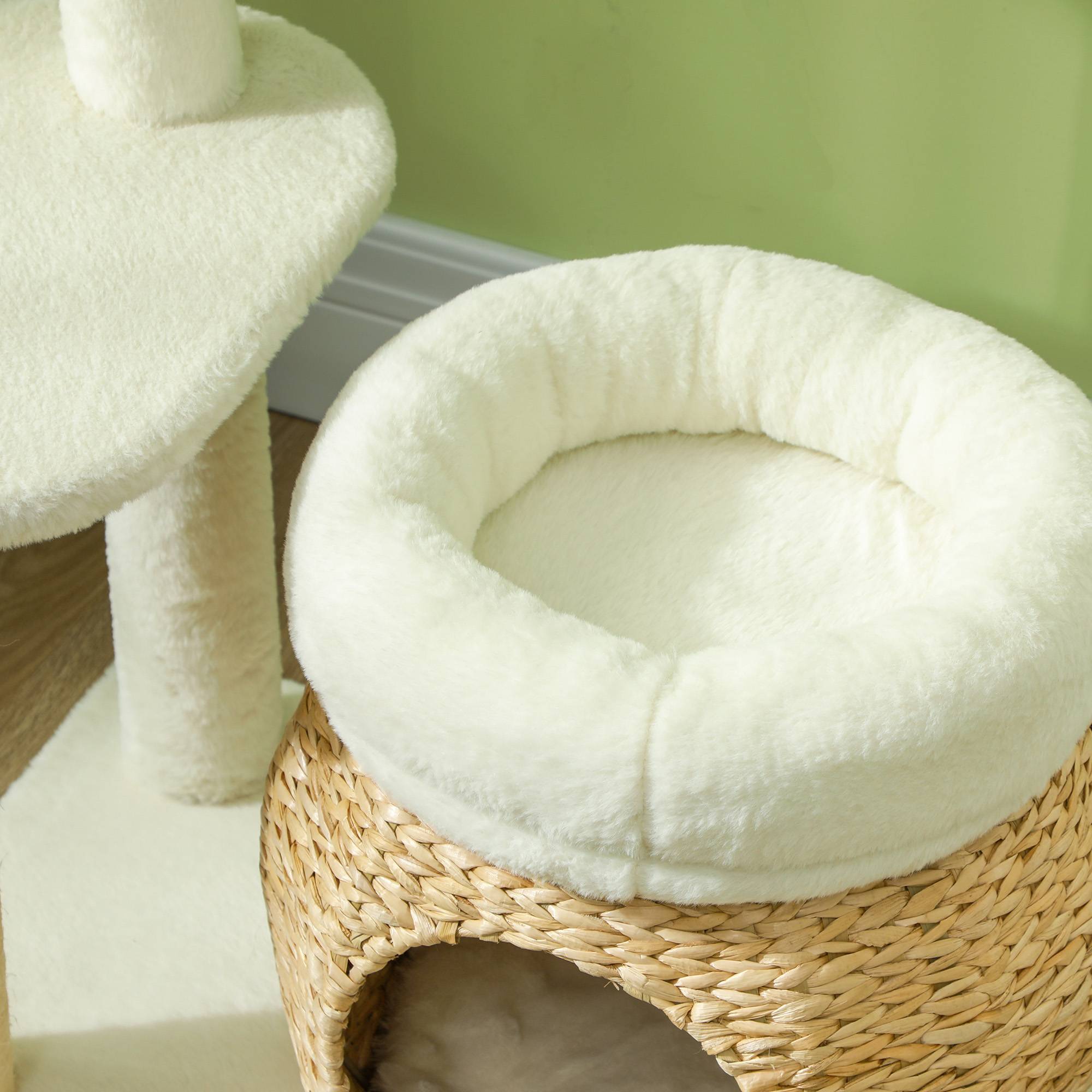 ComfortXL - Arbre à chat bois jonc chats cachette griffoir 60x40x79cm blanc - ComfortXL Outdoor Living - Image 9